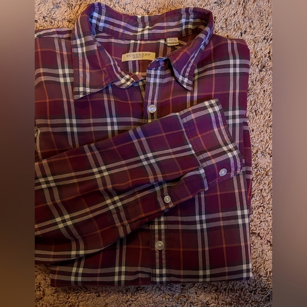 Burberry Purple Plaid Casual Button Down Shirt